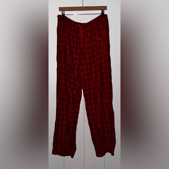 Victoria Secret Metallic Red Plaid Flannel PJ 2PC Pajama Set Women‎ L Lounging - Picture 10 of 15